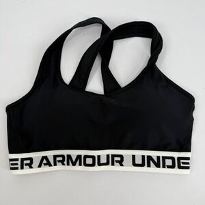 Under Armour Sports Bra Womens Large Black Cross back Mid Support 1376437